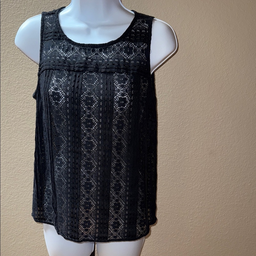Ann Taylor Loft Black Overlay Unlined Sleeveless Lace Tank Top Women’s Size PM